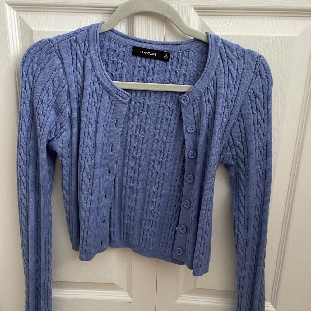 blue cardigan